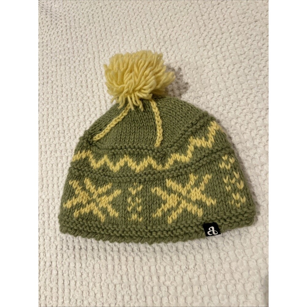 Vintage AMBLER "Use Your Head" 100% Wool beanie poof pom hat Snowflake CANADA